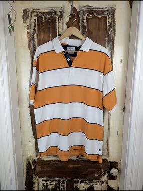 Callaway Golf Orange White Striped Cotton Polo Shirt Men’s XL Retro Preppy
